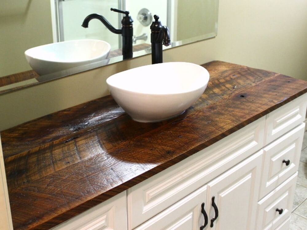 Rustic Vanity Top Made with Reclaimed Oak Wood