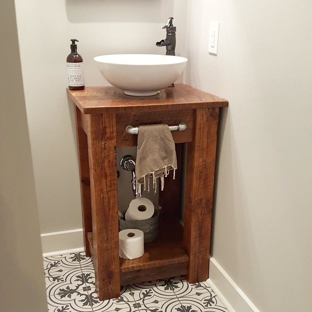 Powder Room Vanity Made with Reclaimed Wood