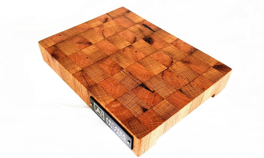 End Grain Cutting Board Made with Reclaimed Oak Wood