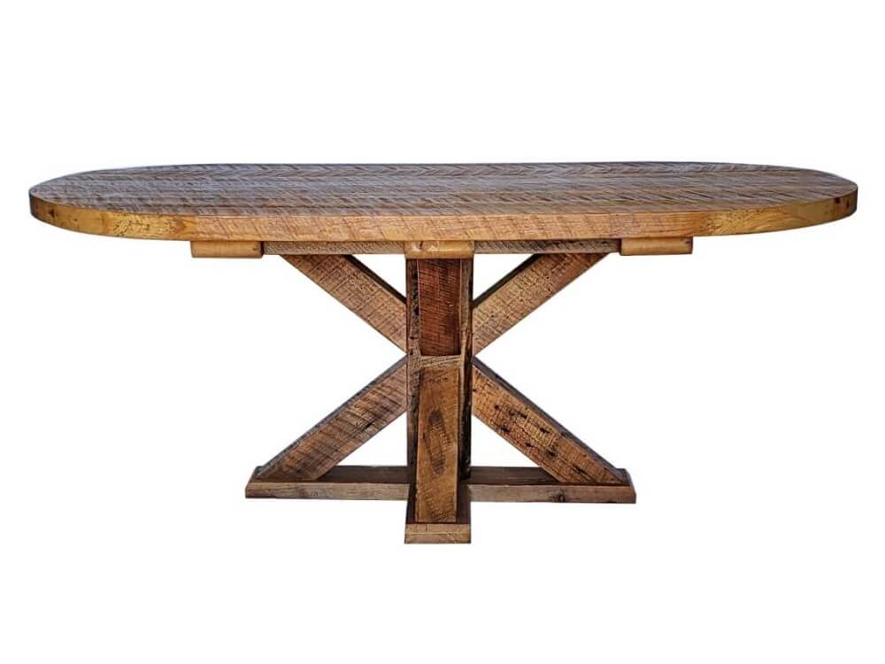 Reclaimed Wood Oval Top Dining Table with Pedestal Base