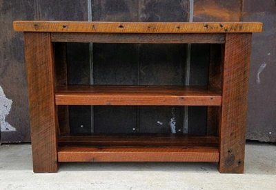 Rustic Reclaimed Wood Console Sofa Table with Two Shelves